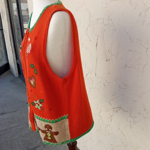 Vintage Orange Christmas Sweater Vest - Picture 5 of 9
